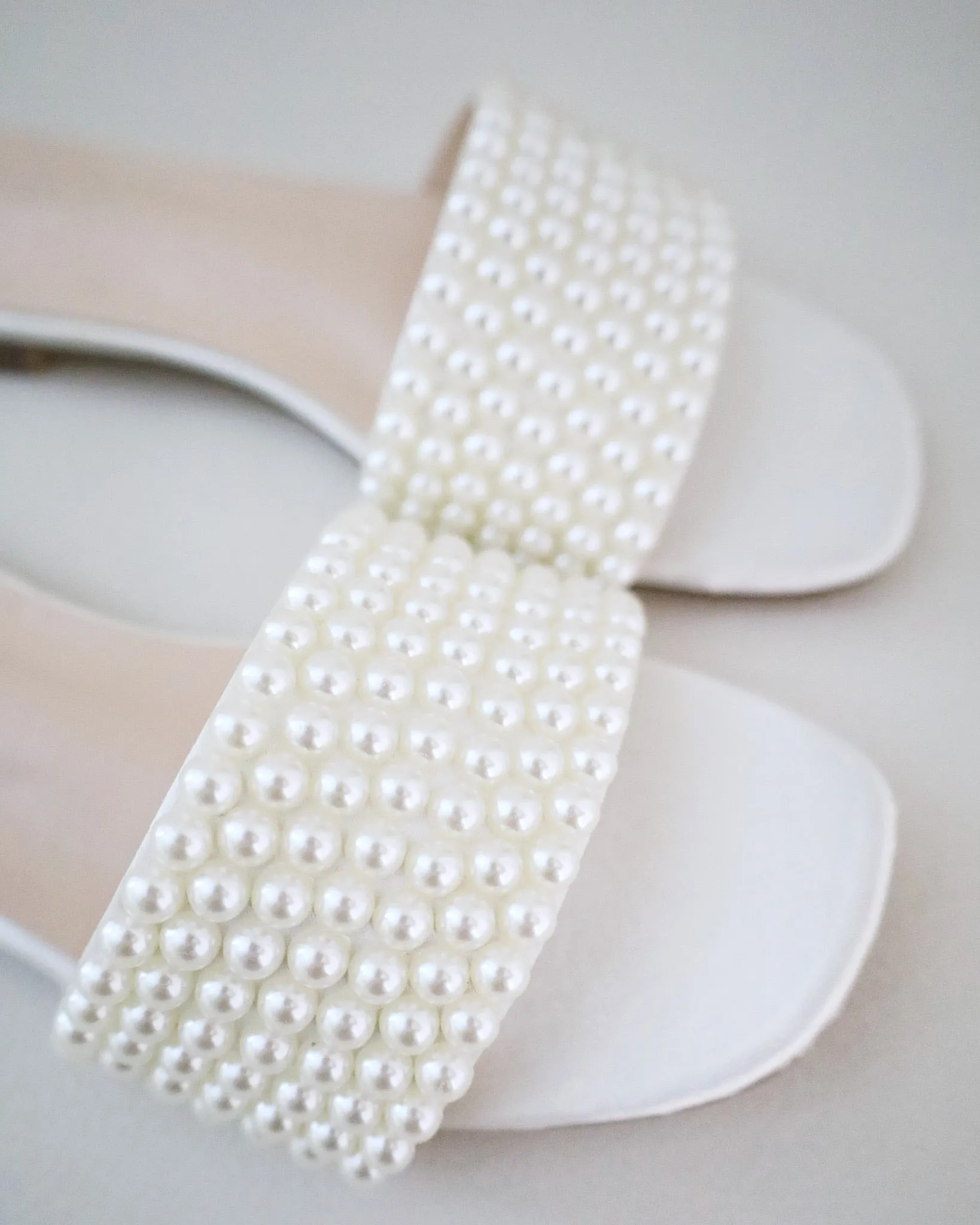 Satin Slip on Sandals with Allover Pearls