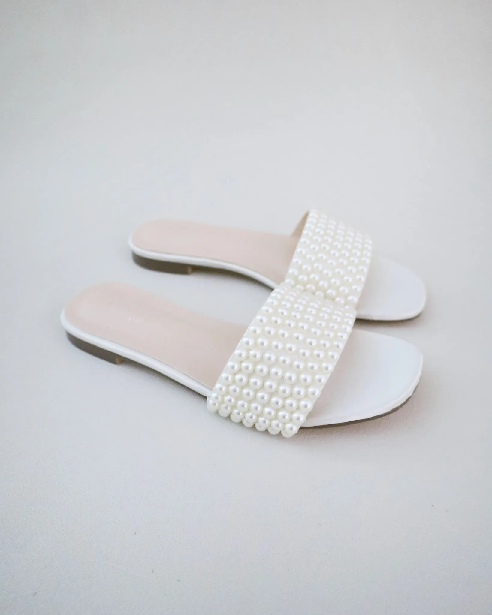 Satin Slip on Sandals with Allover Pearls