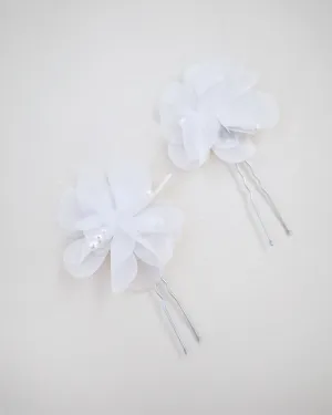 White Chiffon Pearl Flower Hair Pin