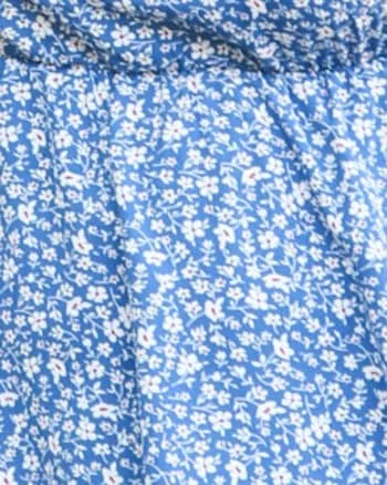 White Floral Print Swing Dress with Square Neckline | Blue