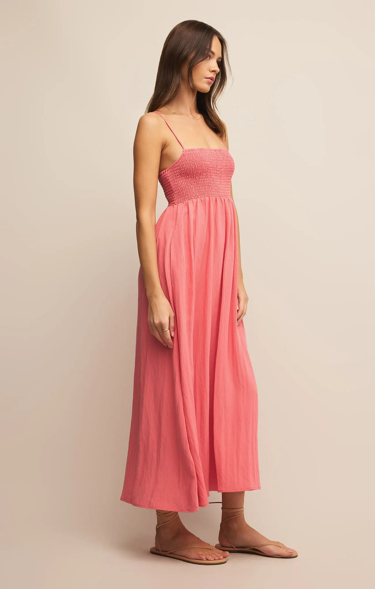 Z SUPPLY BEACHSIDE MIDI DRESS IN SUNSET PINK